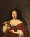 A Young Lady Playing With A Puppy King Charles Spaniel On Her Lap - (after) Frans Van The Elder Mieris