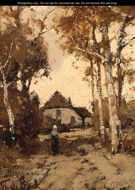 A Peasantwoman On A Path In A Forest Landscape - Theophile Emile Achille De Bock