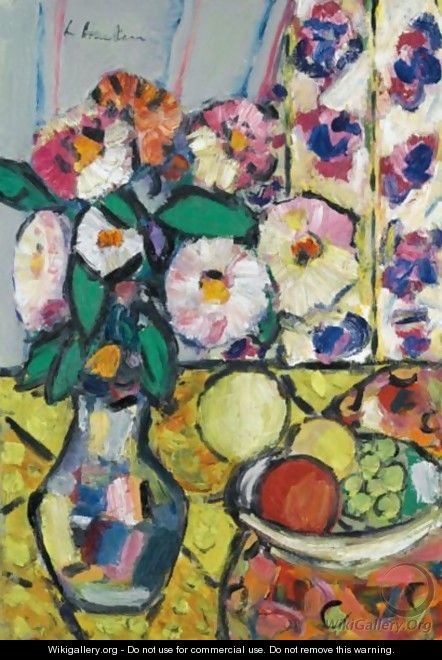 Still Life With A Vase Of Dahlias - George Leslie Hunter