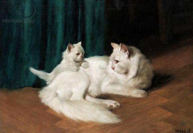 Feline With Her Kitten - Arthur Heyer