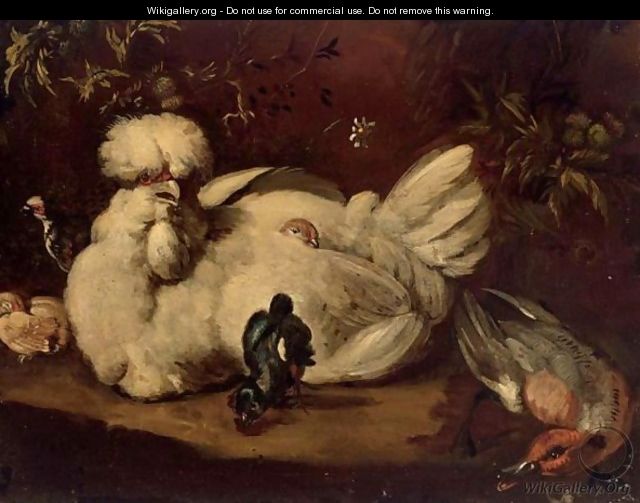 A Hen, Chicks And A Duck In A Landscape - (after) Melchior D