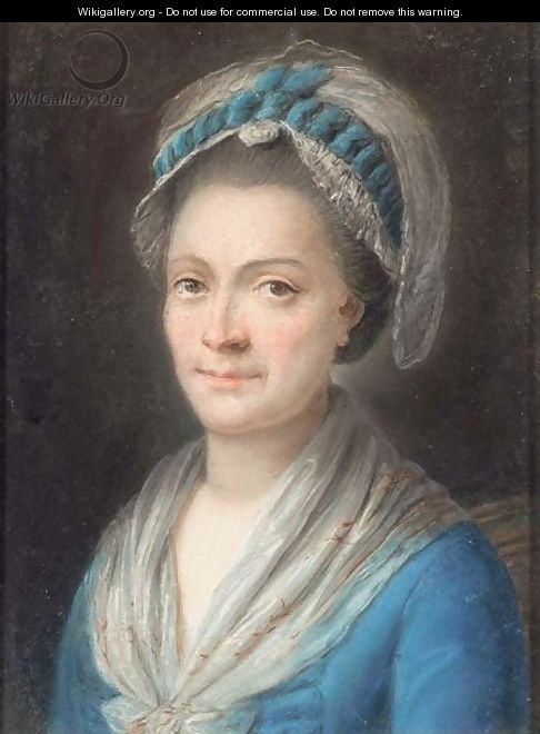 A Portrait Of A Lady Wearing A White Hat And Blue Ribbons - Continental School