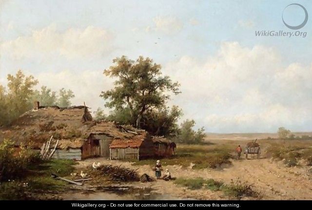 A Peasant With His Cattle In A Polder Landscape - Anthonie Jacobus Van Wijngaerdt