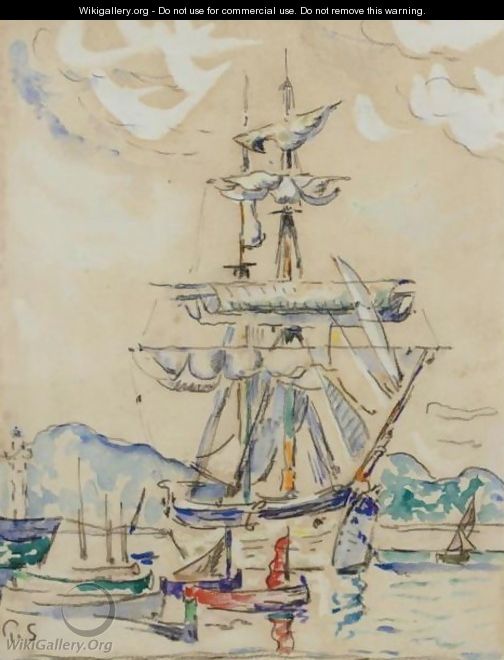 Two-Masted Sailboat At Anchor - Paul Signac