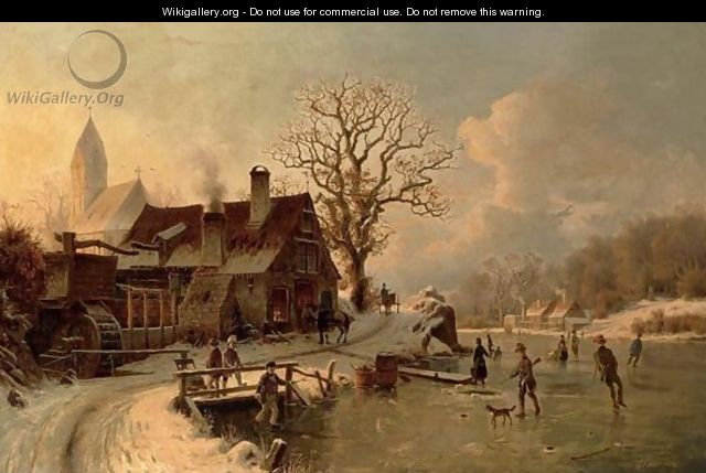 Figures Skating On A Frozen Lake - Johannes Bartolomaus Duntze