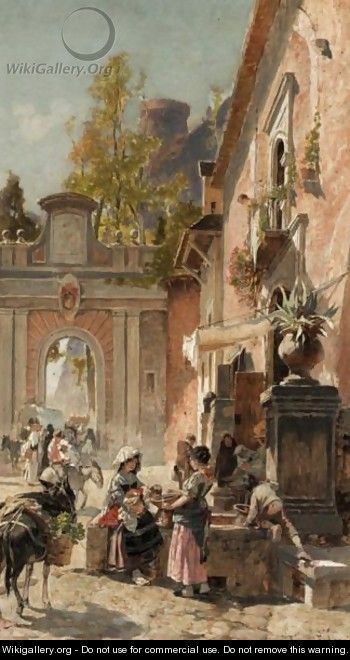 Gathering At The Water Fountain - Franz Theodor Aerni