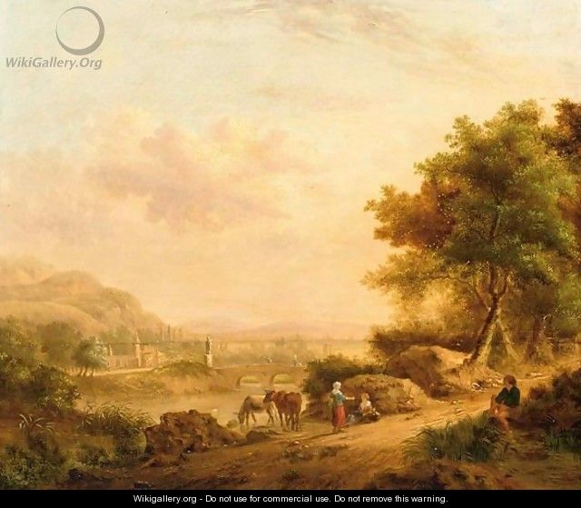 A River Landscape With Figures Resting - (after) Johann Christian Vollerdt Or Vollaert