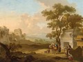 A Italianate Landscape With Travellers Conversing Before A Classical Tomb - Franz Ferg