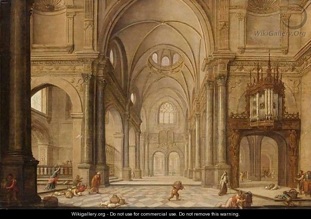 A Church Interior With Christ Driving The Moneychangers From The Temple - Hans Juriaensz. Van Baden
