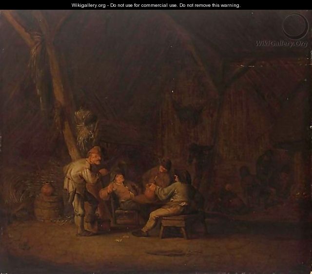 A Barn Interior With Peasants Smoking And Drinking - (after) Adriaen Jansz. Van Ostade