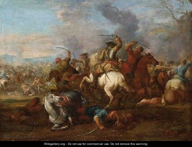 A Cavalry Battle Scene Between Christians And Turks - (after) Christian Reder
