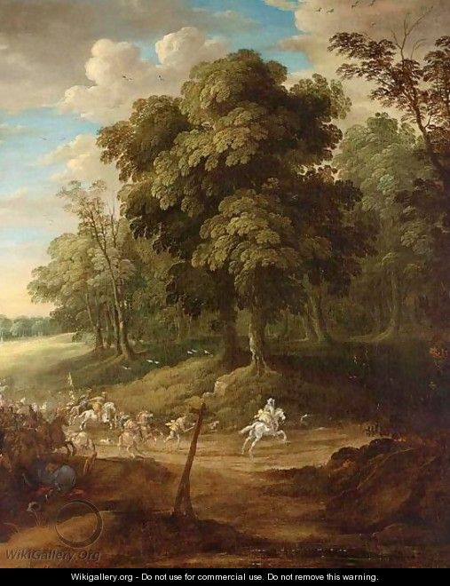 A Cavalry Battle Scene In A Wooded Landscape - (after) Sebastiaen Vrancx