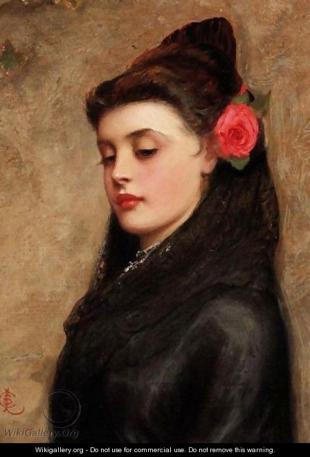 Portrait Of A Girl With A Rose In Her Hair - Charles Sillem Lidderdale