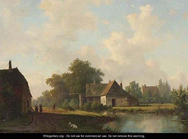Landscape With Farm And Peasants On A Country Lane - Maurits Ernest Hugo Rudolph Van Den Kerckhoff