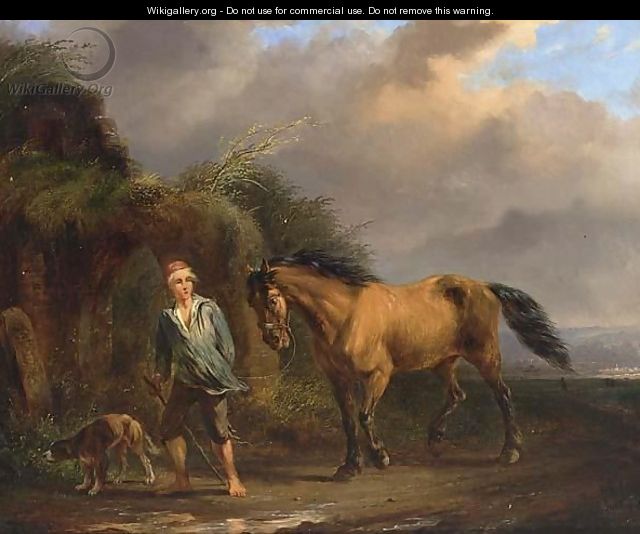 A Boy With Horse And Dog Travelling - Pieter Gerardus Van Os