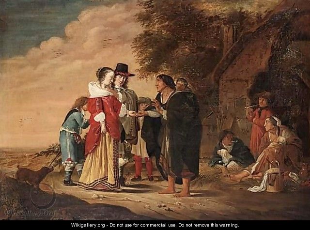 An Elegant Couple Together With A Fortune-Teller And Other Figures In A Landscape - Utrecht School