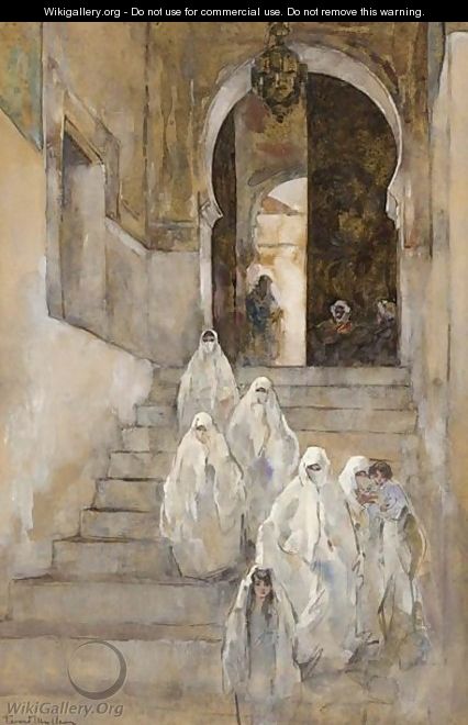 An Arabic Scene With Figures In The Medina - Gerard Muller