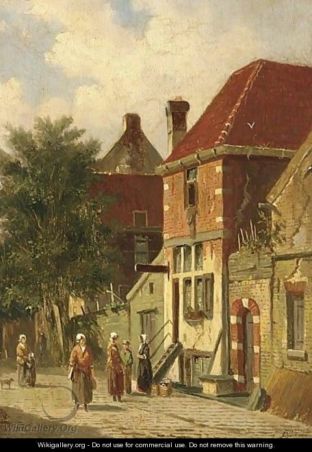 Villagers In A Sunlit Street Of A Dutch Town - Adrianus Eversen