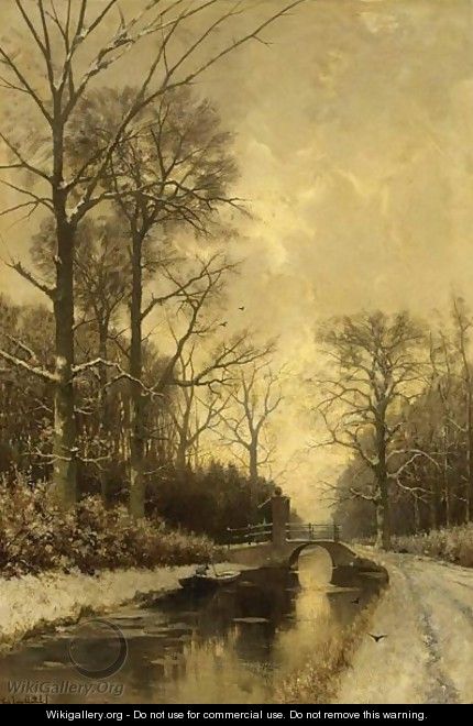 A Rowing Boat On A Canal In Winter - Fredericus Jacobus Van Rossum Chattel