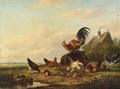 Chickens And A Cockerel In A Landscape - Franz van Severdonck