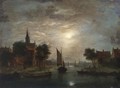 A Moonlit Riverlandscape - (after) Jacobus Theodorus Abels