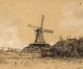 A View Of A Farm And Windmill - Jan Hillebrand Wijsmuller
