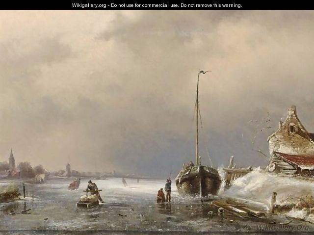 A Winter Landscape With Figures On The Ice 4 - Charles Henri Leickert