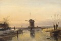 Figures In A Winter Landscape, A Windmill In The Distance - Jan Jacob Coenraad Spohler