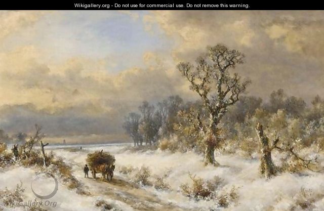 A Horse Drawn Cart In A Winter Landscape - Lodewijk Johannes Kleijn