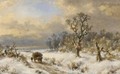 A Horse Drawn Cart In A Winter Landscape - Lodewijk Johannes Kleijn