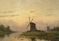 Windmills At Dawn In A Summer Landscape - Petrus Paulus Schiedges