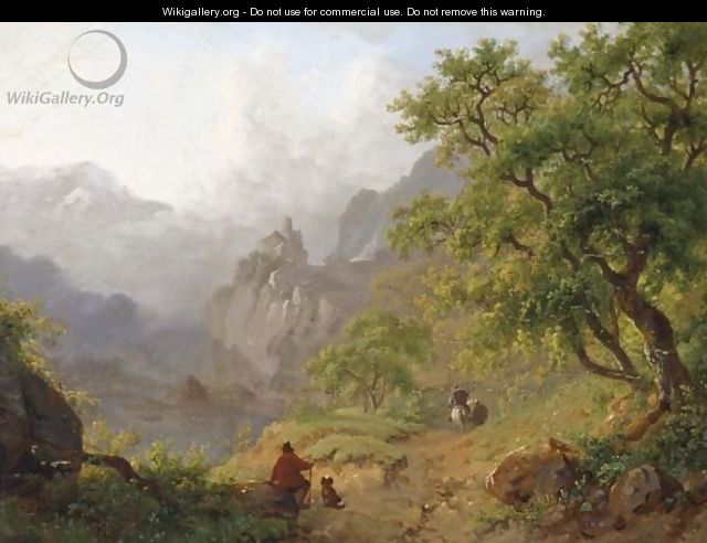 Travellers Resting On A Path In A Mountainous Landscape - Frederik Marianus Kruseman