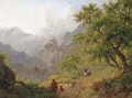 Travellers Resting On A Path In A Mountainous Landscape - Frederik Marianus Kruseman