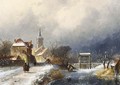 A Winter Landscape With Figures Near A Village - Charles Henri Leickert