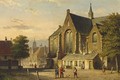 Figures On A Square In Front Of A Church - Willem Koekkoek