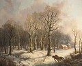Wood Gatherers With A Horse Drawn Sleigh And A Hunter In A Wintry Forest - (after) Gerrit Hendrik Gobell