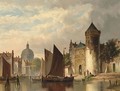 Moored Barges In A City Canal - Pieter Gerard Vertin
