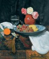 Still Life With Roses Fruit And Wine Glasses - George Leslie Hunter