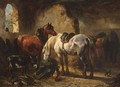 Horses And A Donkey In A Stable - Wouterus Verschuur
