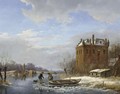 A Winter Landscape With Figures On The Ice - Andreas Schelfhout