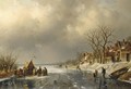 Skaters On A Frozen River With Figures - Charles Henri Leickert