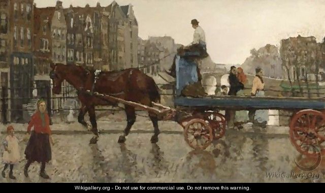 A Horse-Drawn Cart Crossing The Eenhoornsluis On The Korte Prinsengracht, Amsterdam - George Hendrik Breitner
