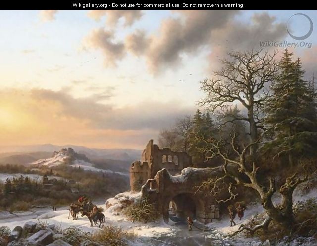 Wood-Gatherers In A Winter Landscape - Barend Cornelis Koekkoek