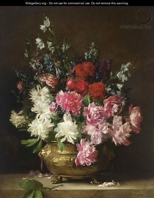 A Flower Still Life With Peonies, Bell-Flowers, Aconites And Delphinium - Gabriel Schachinger