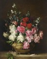 A Flower Still Life With Peonies, Bell-Flowers, Aconites And Delphinium - Gabriel Schachinger