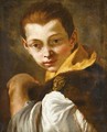 A Study Of A Young Boy, Head And Shoulders, Wearing A Furlined Cloak, With A Satyr