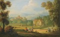 A Landscape With Figures Seated In The Foreground, A Village Beyond - Flemish School