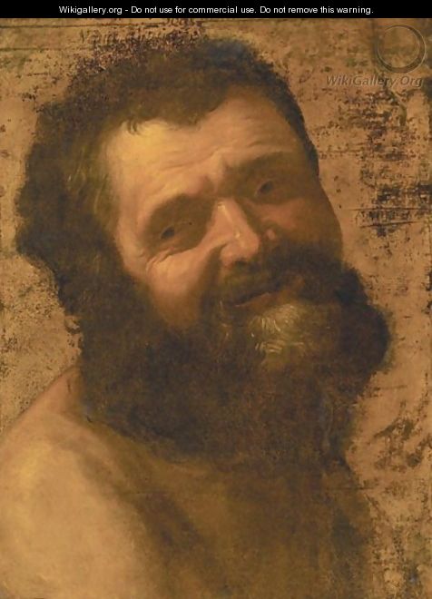 Portrait Of A Bearded Man Laughing, Head And Shoulders - (after) Honthorst, Gerrit van
