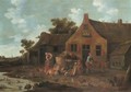 Landscape With Two Peasants Washing Their Pots Before A Cottage - Dutch School