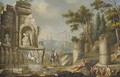 A Coastal Landscape With Figures Excavating Classical Ruins - (after) Pietro Fabris